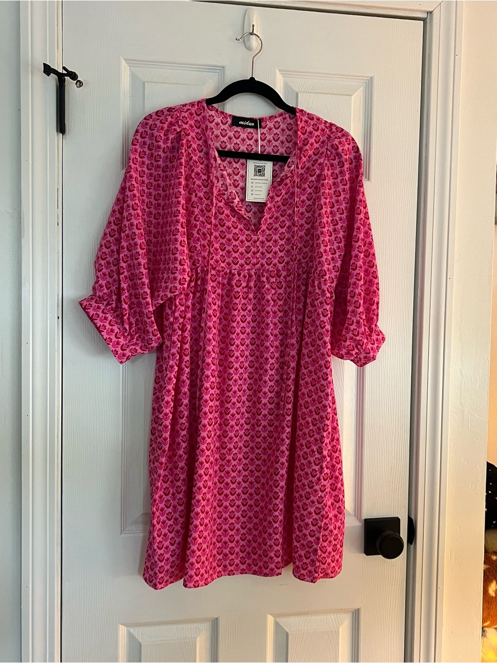 Amazon Pink Printed Mini Dress with V-Neck